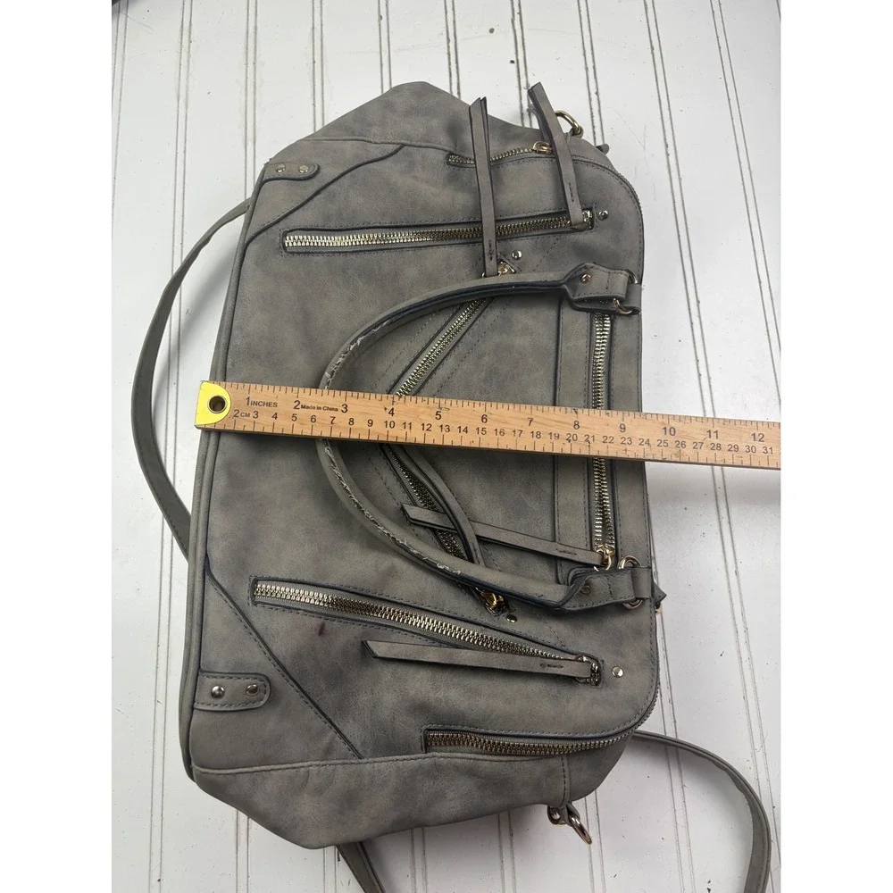 Vintage Y2K Gray Multi Zip Studded Satchel Shoulder Bag Crossbody
